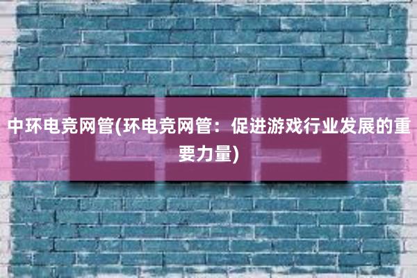 中环电竞网管(环电竞网管：促进游戏行业发展的重要力量)