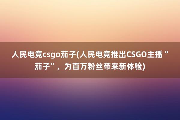 人民电竞csgo茄子(人民电竞推出CSGO主播“茄子”，为百万粉丝带来新体验)