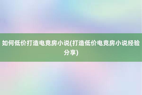 如何低价打造电竞房小说(打造低价电竞房小说经验分享)