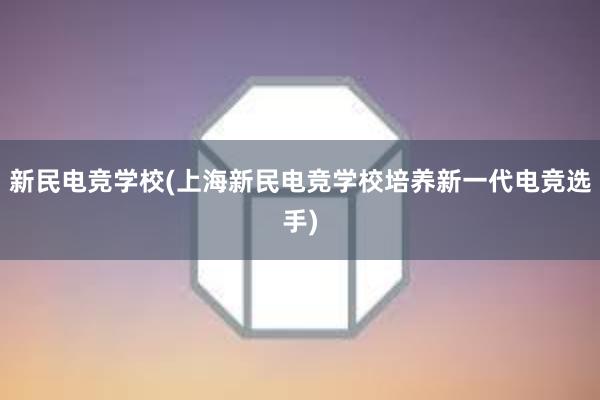 新民电竞学校(上海新民电竞学校培养新一代电竞选手)