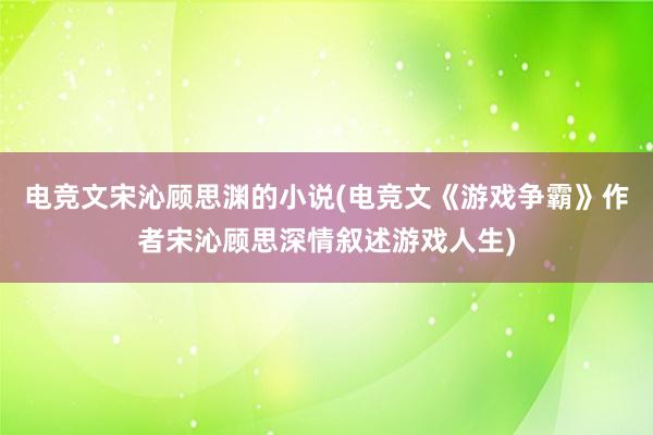 电竞文宋沁顾思渊的小说(电竞文《游戏争霸》作者宋沁顾思深情叙述游戏人生)