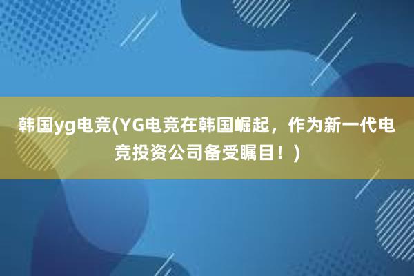 韩国yg电竞(YG电竞在韩国崛起，作为新一代电竞投资公司备受瞩目！)