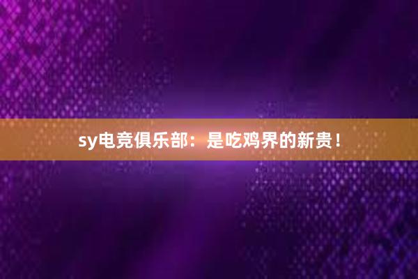 sy电竞俱乐部：是吃鸡界的新贵！