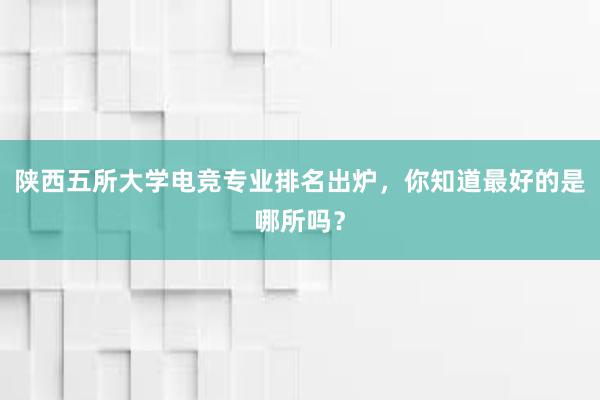 陕西五所大学电竞专业排名出炉，你知道最好的是哪所吗？